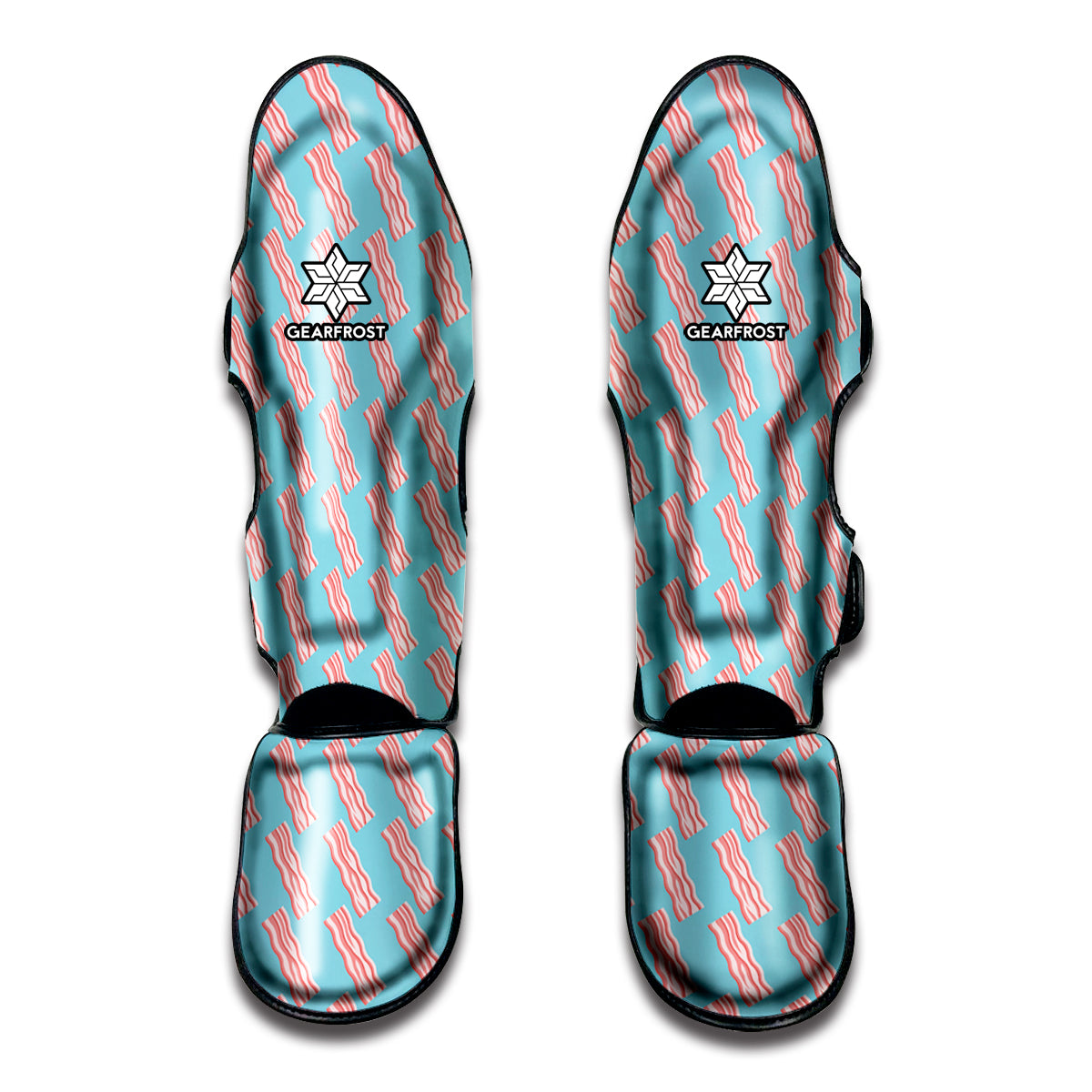 Blue Bacon Pattern Print Muay Thai Shin Guards