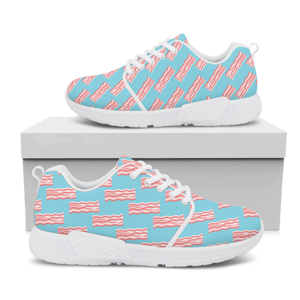 Blue Bacon Pattern Print White Athletic Shoes