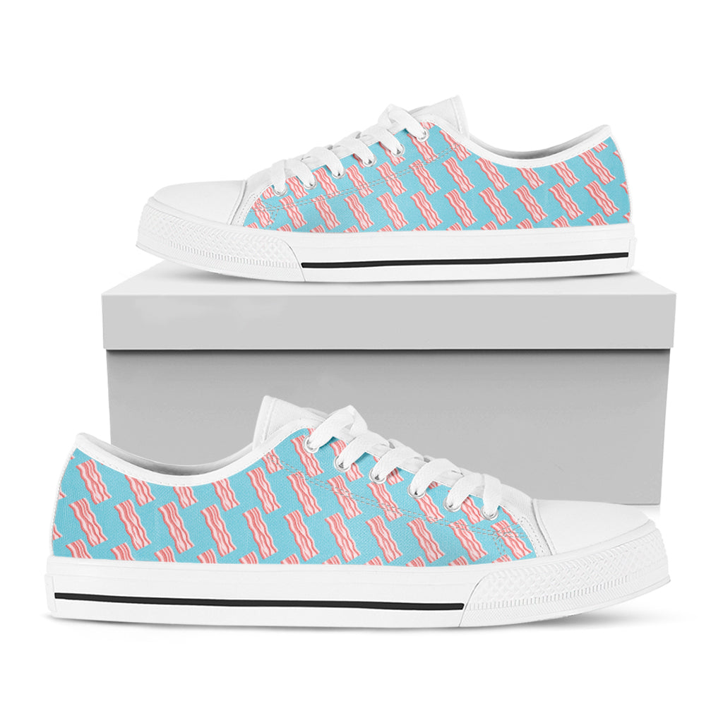 Blue Bacon Pattern Print White Low Top Shoes