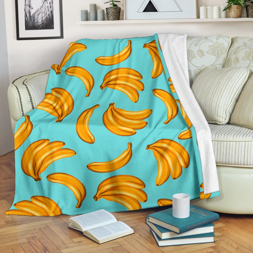 Blue Banana Pattern Print Blanket