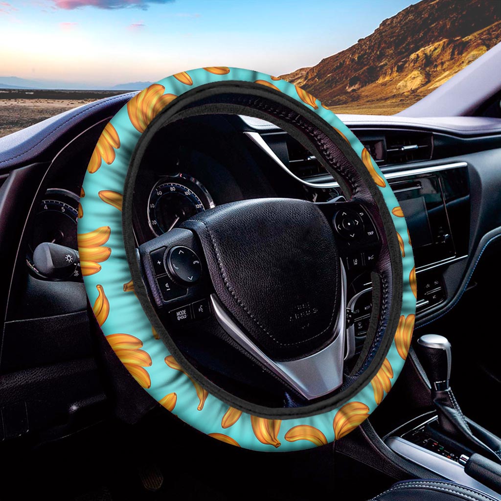 Blue Banana Pattern Print Car Steering Wheel Cover