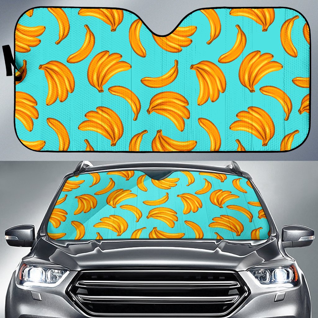 Blue Banana Pattern Print Car Sun Shade