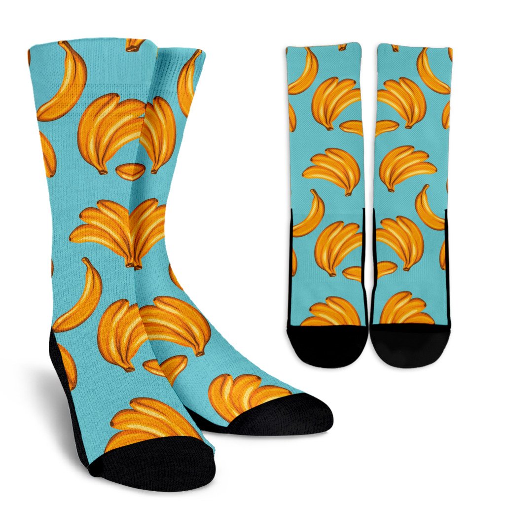 Blue Banana Pattern Print Crew Socks