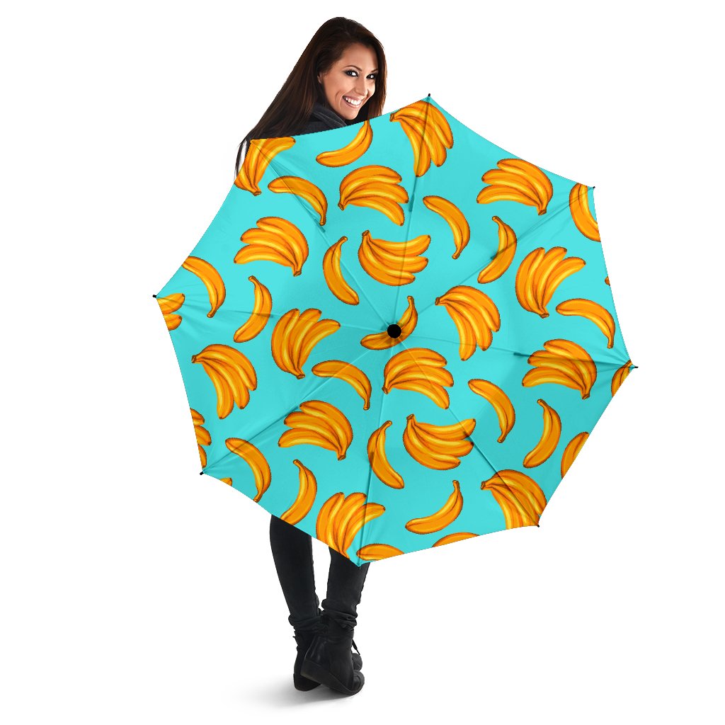 Blue Banana Pattern Print Foldable Umbrella