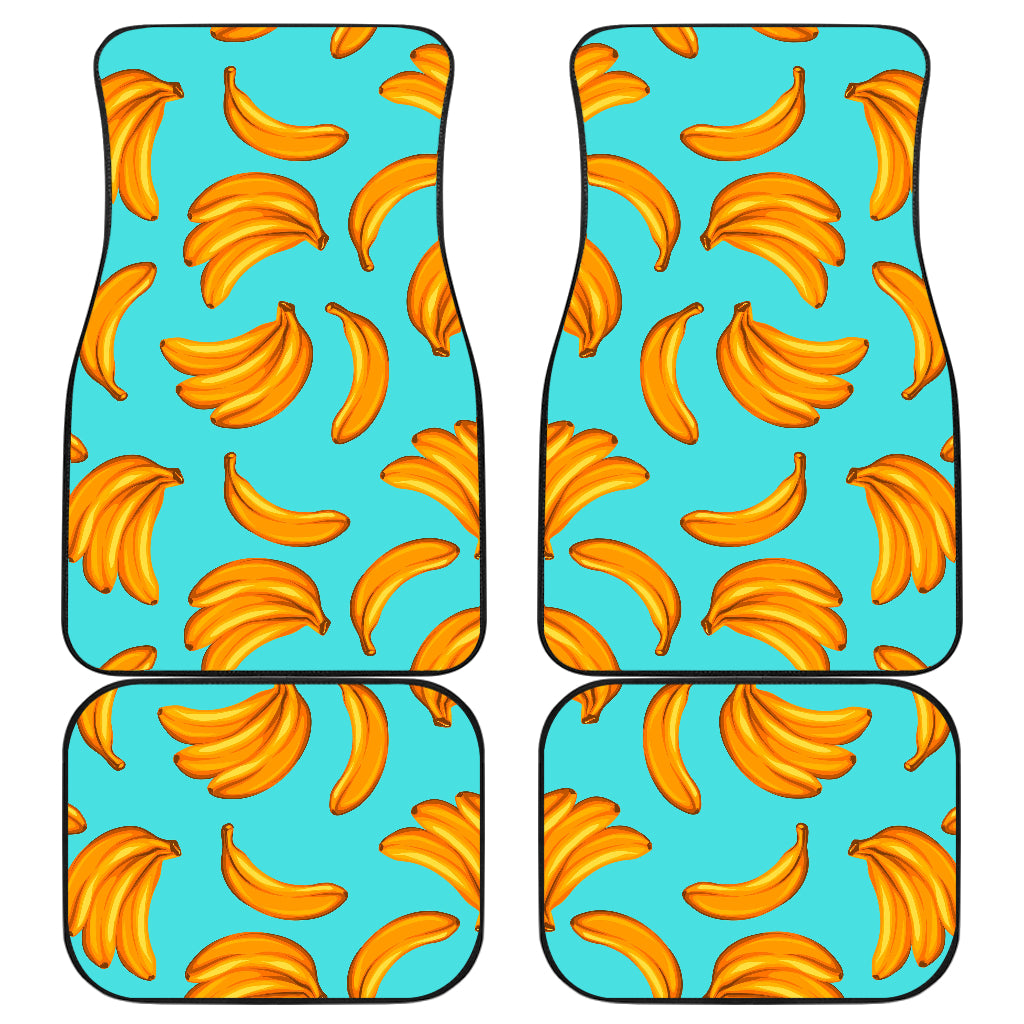 Blue Banana Pattern Print Front and Back Car Floor Mats