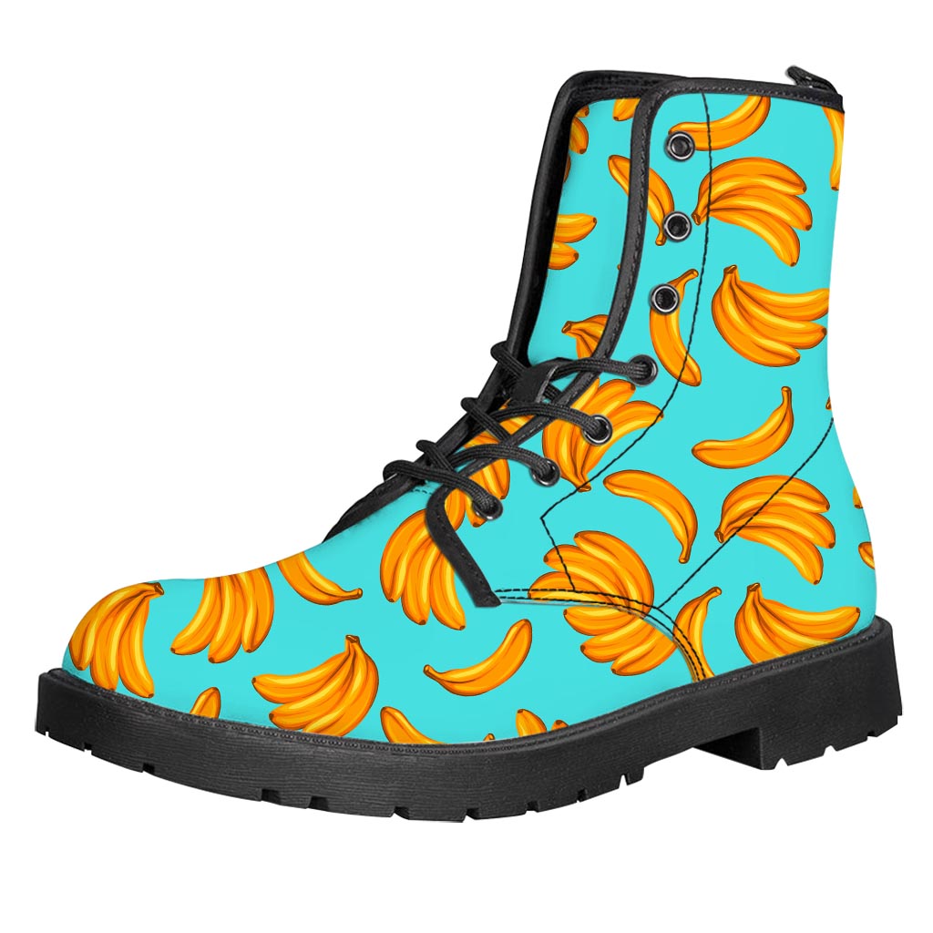 Blue Banana Pattern Print Leather Boots