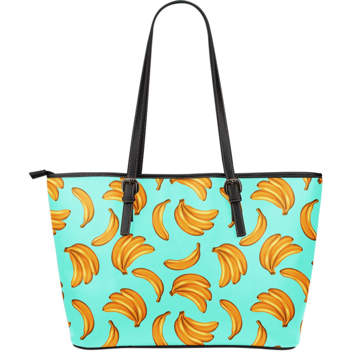 Blue Banana Pattern Print Leather Tote Bag