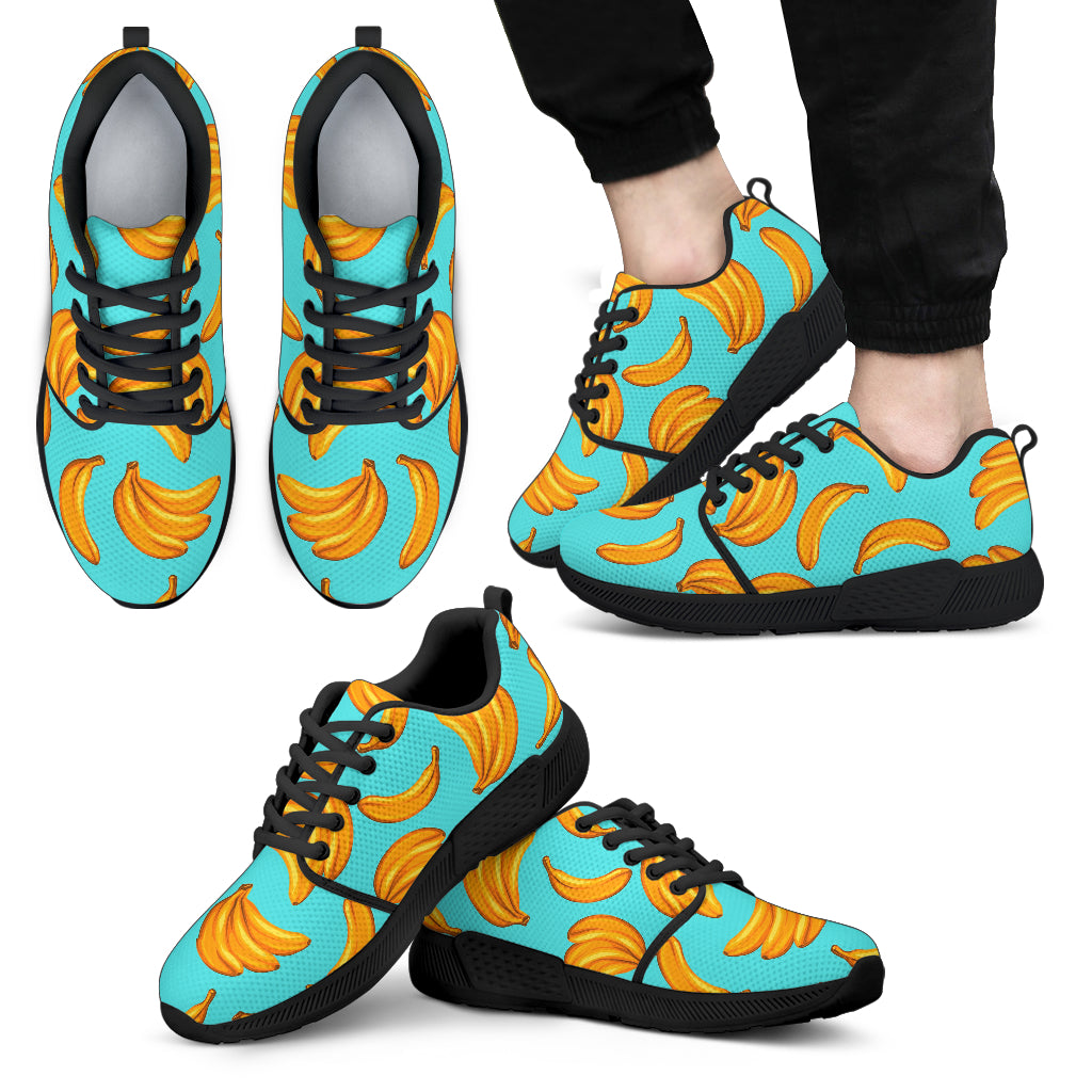 Blue Banana Pattern Print Men's Athletic Shoes