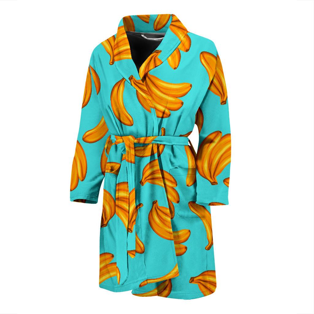 Blue Banana Pattern Print Men's Bathrobe