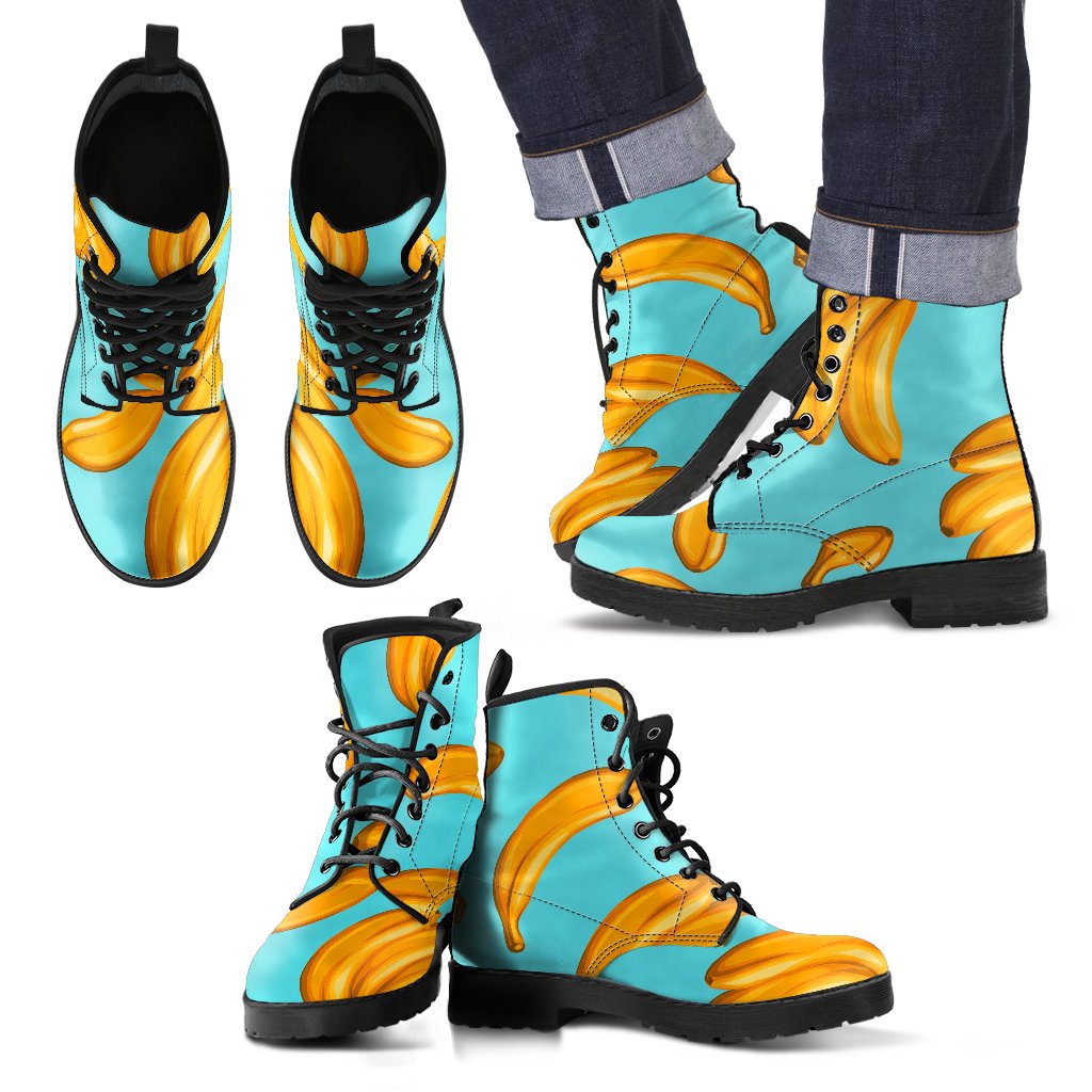 Blue Banana Pattern Print Men's Boots