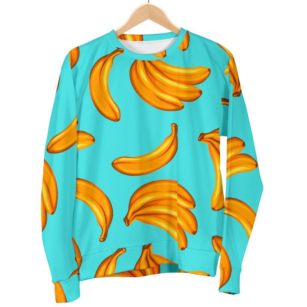 Blue Banana Pattern Print Men's Crewneck Sweatshirt