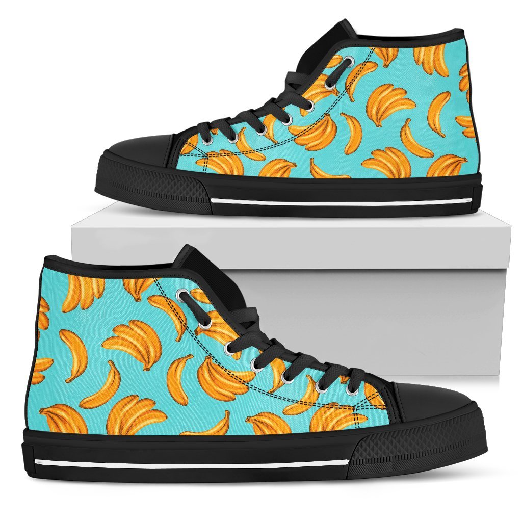 Blue Banana Pattern Print Men's High Top Shoes