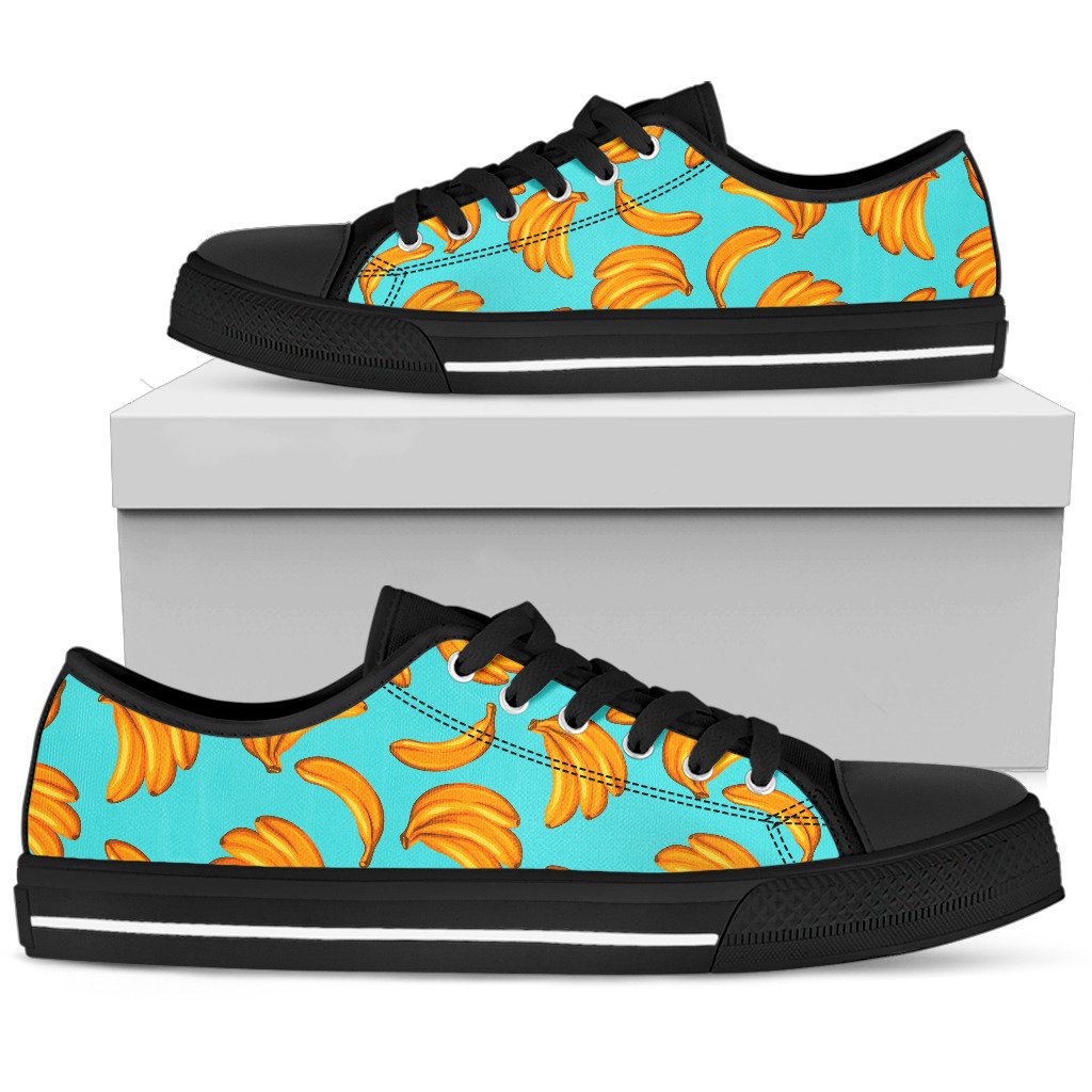 Blue Banana Pattern Print Men's Low Top Shoes