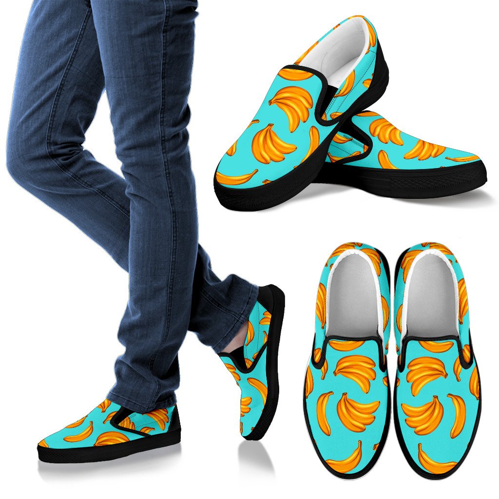 Blue Banana Pattern Print Men's Slip On Shoes