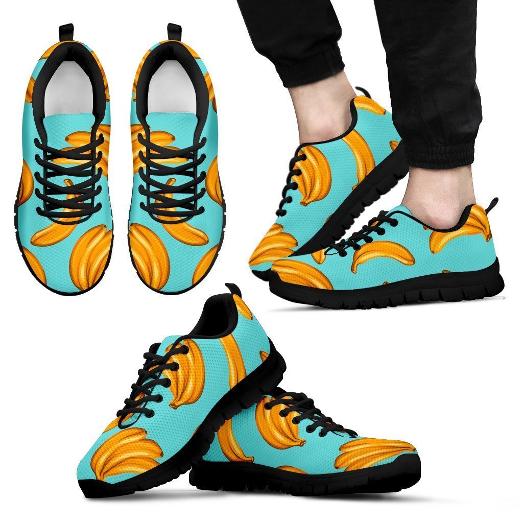 Blue Banana Pattern Print Men's Sneakers