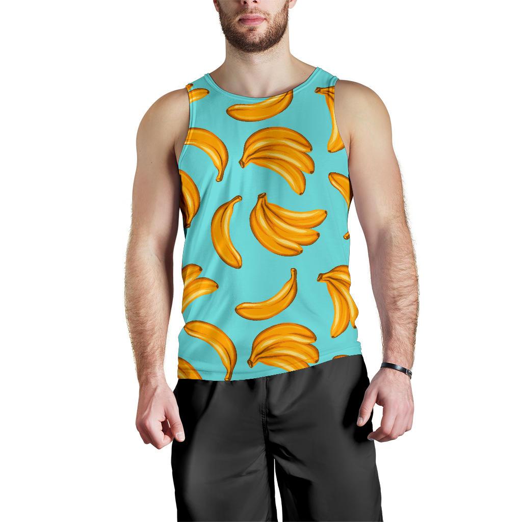 Blue Banana Pattern Print Men's Tank Top