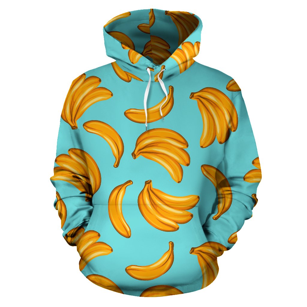 Blue Banana Pattern Print Pullover Hoodie