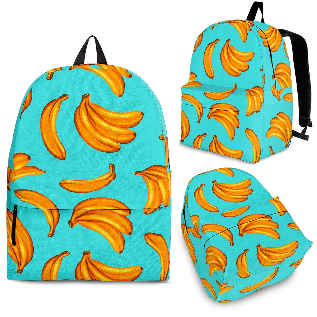 Blue Banana Pattern Print School Backpack