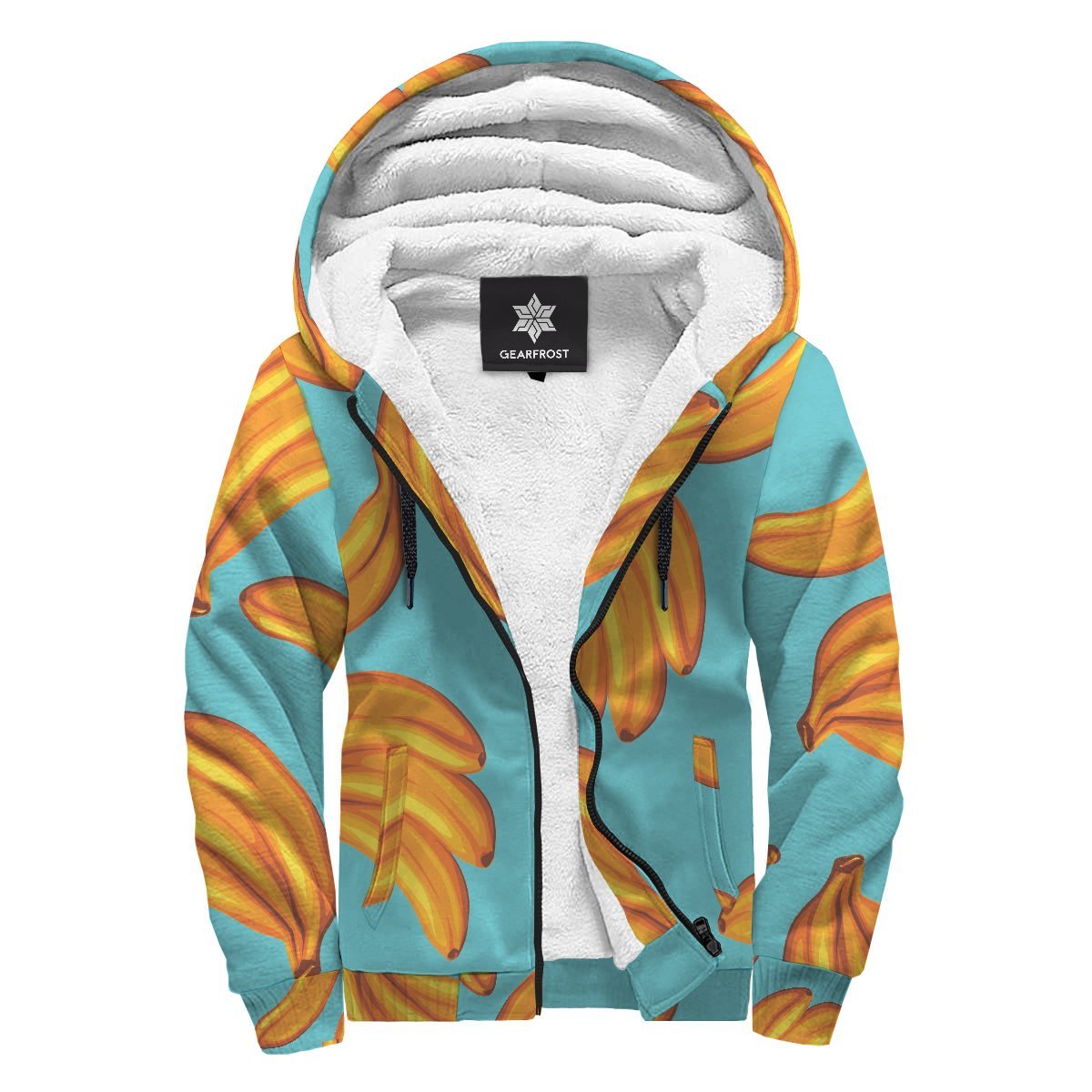 Blue Banana Pattern Print Sherpa Lined Fleece Hoodie