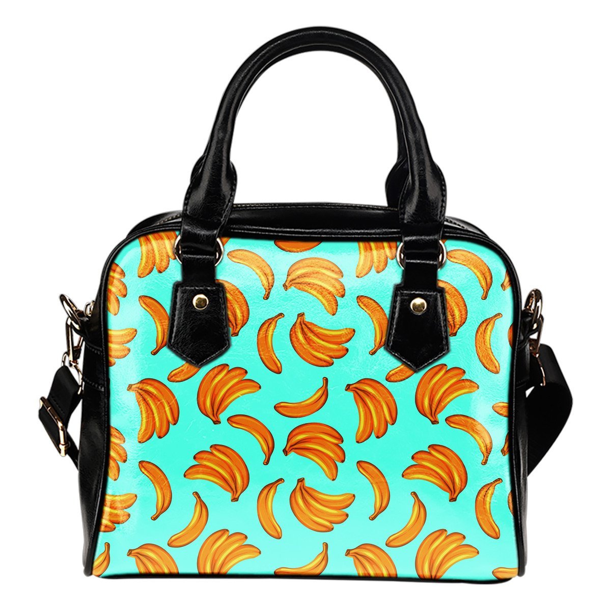 Blue Banana Pattern Print Shoulder Handbag