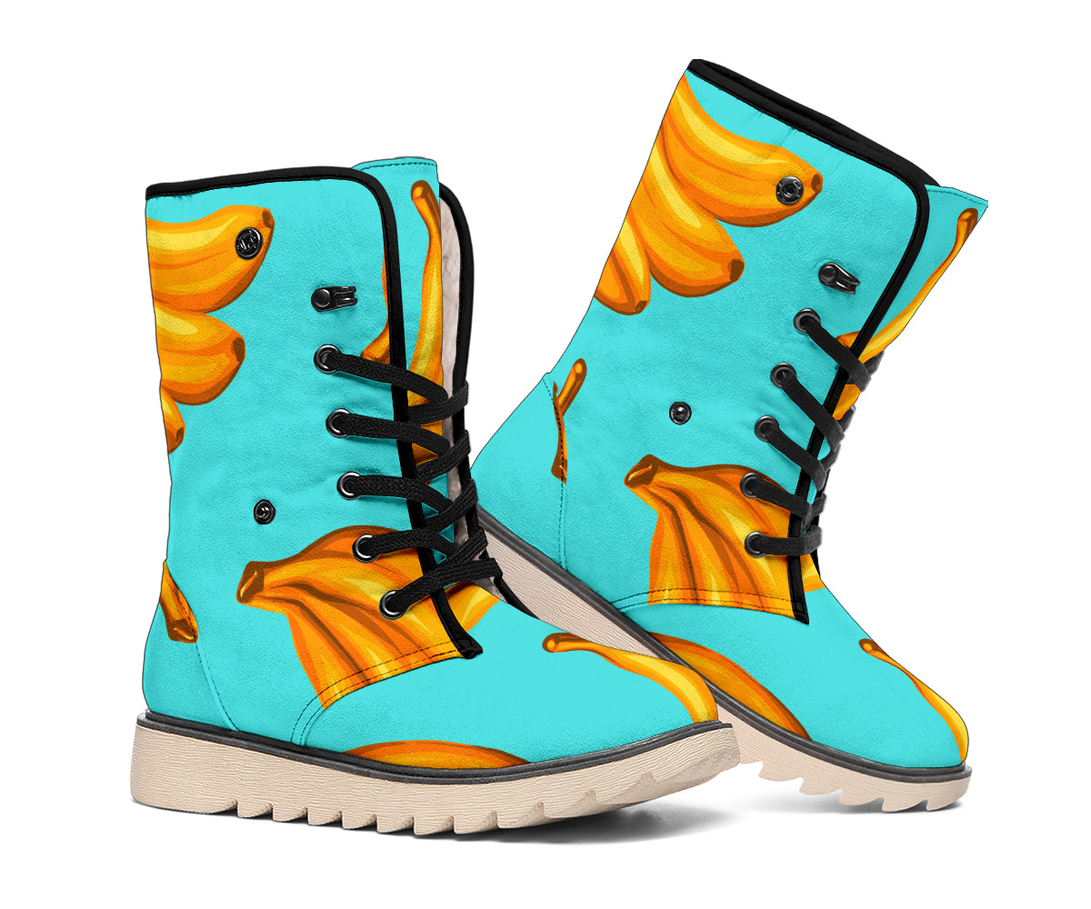 Blue Banana Pattern Print Winter Boots