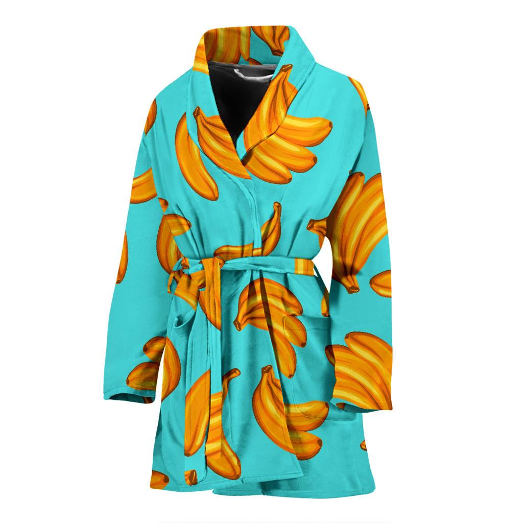 Blue Banana Pattern Print Women's Bathrobe