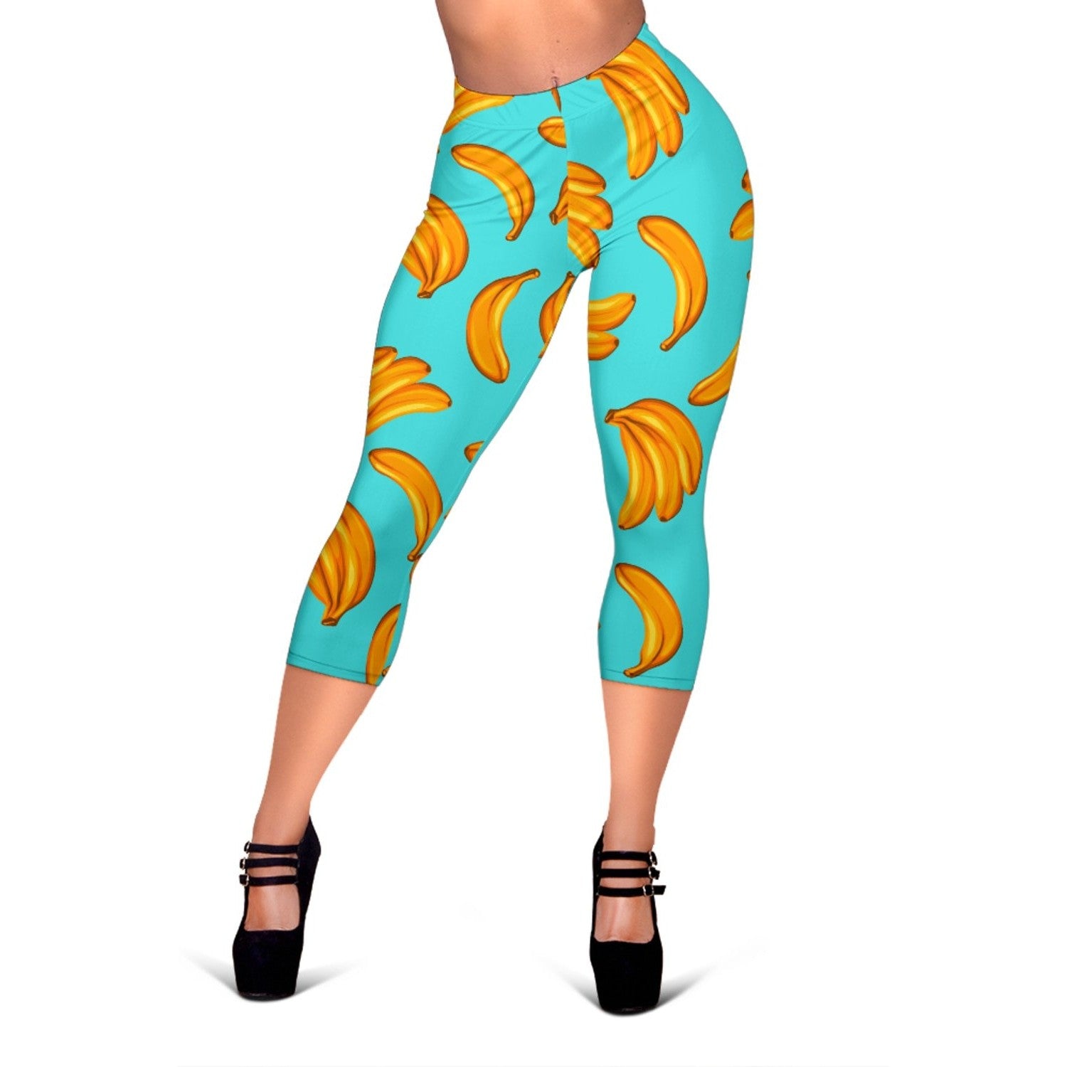 Blue Banana Pattern Print Women's Capri Leggings