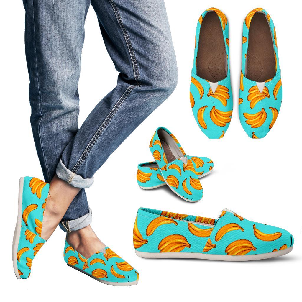 Blue Banana Pattern Print Women's Casual Canvas Shoes