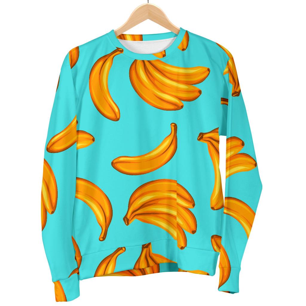 Blue Banana Pattern Print Women's Crewneck Sweatshirt