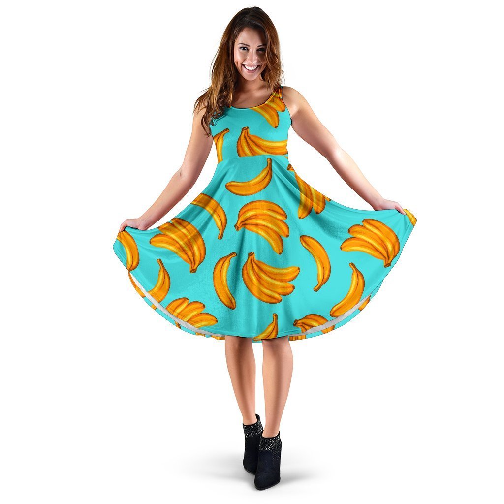 Blue Banana Pattern Print Women's Dress