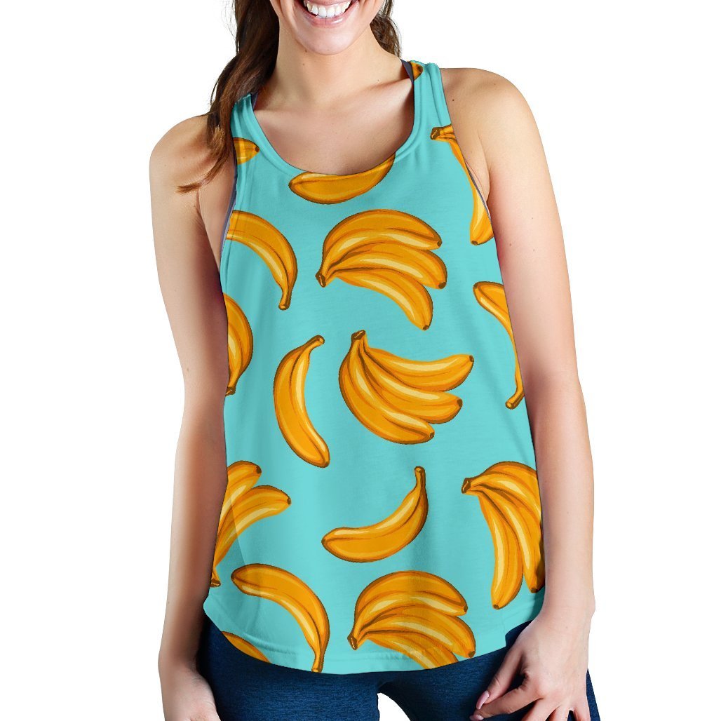 Blue Banana Pattern Print Women's Racerback Tank Top