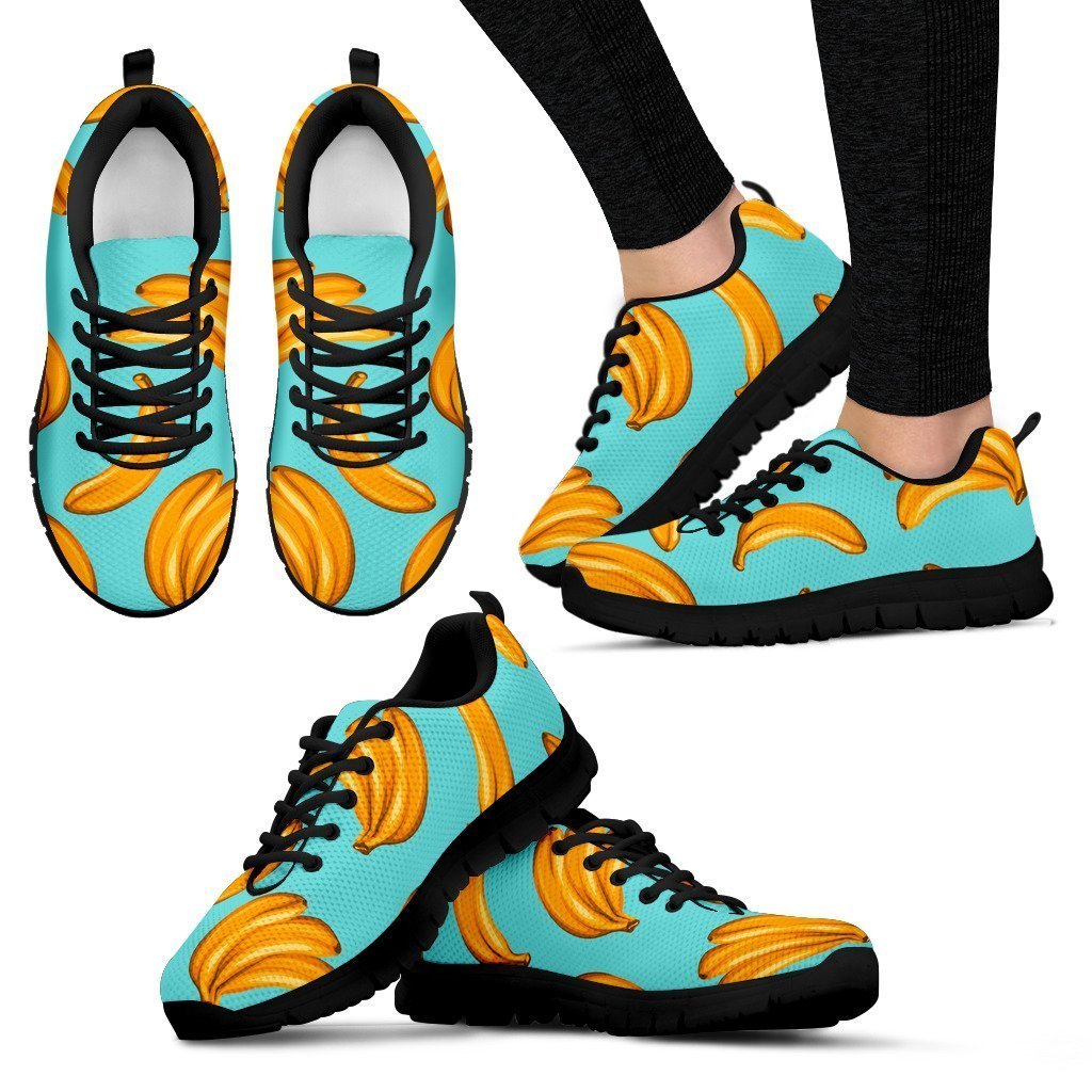 Blue Banana Pattern Print Women's Sneakers