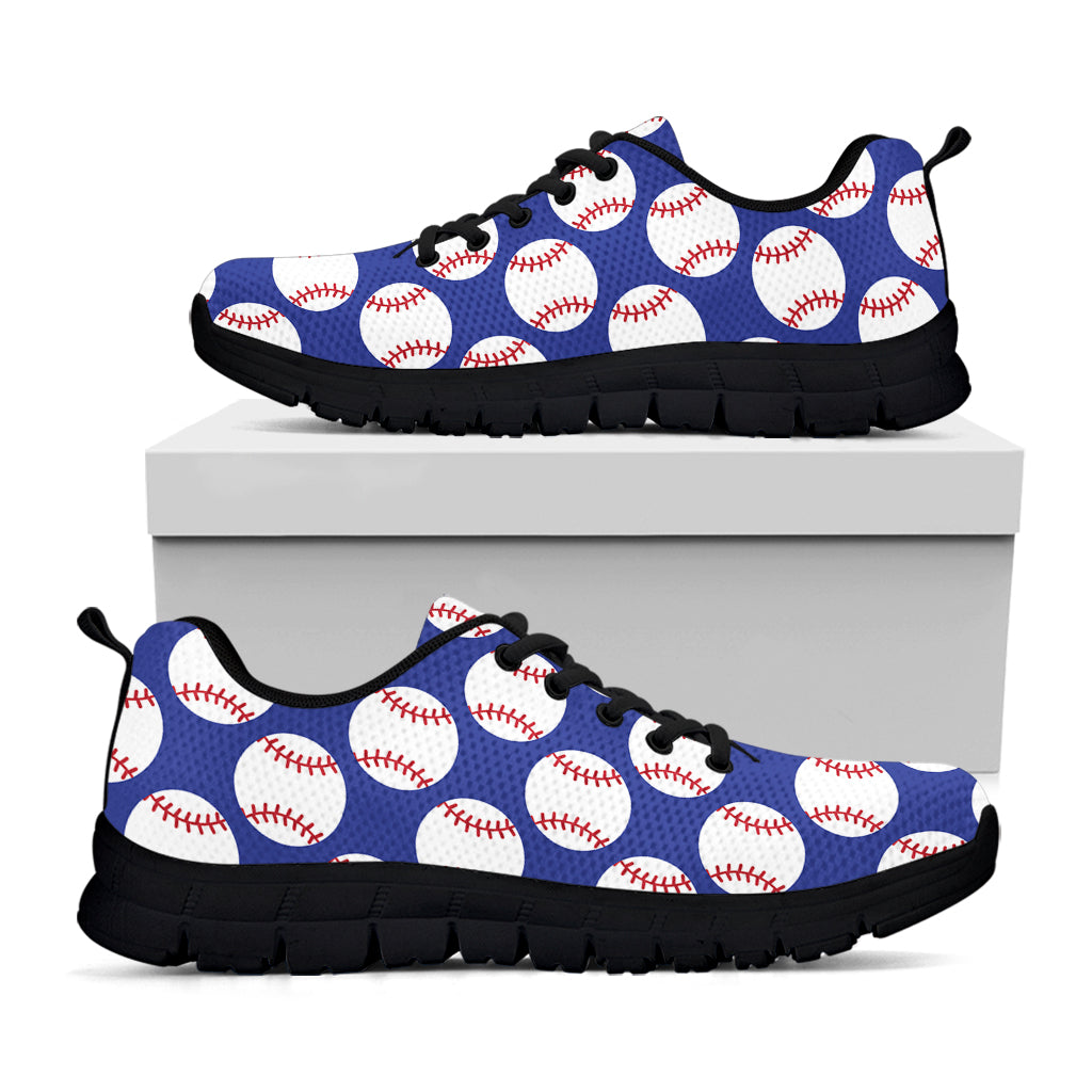 Blue Baseball Pattern Print Black Sneakers