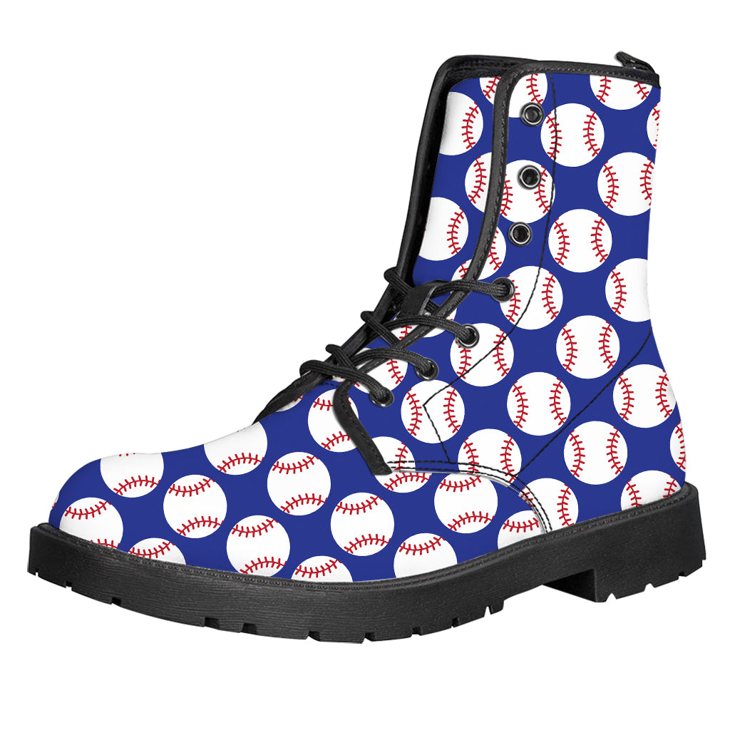 Blue Baseball Pattern Print Leather Boots