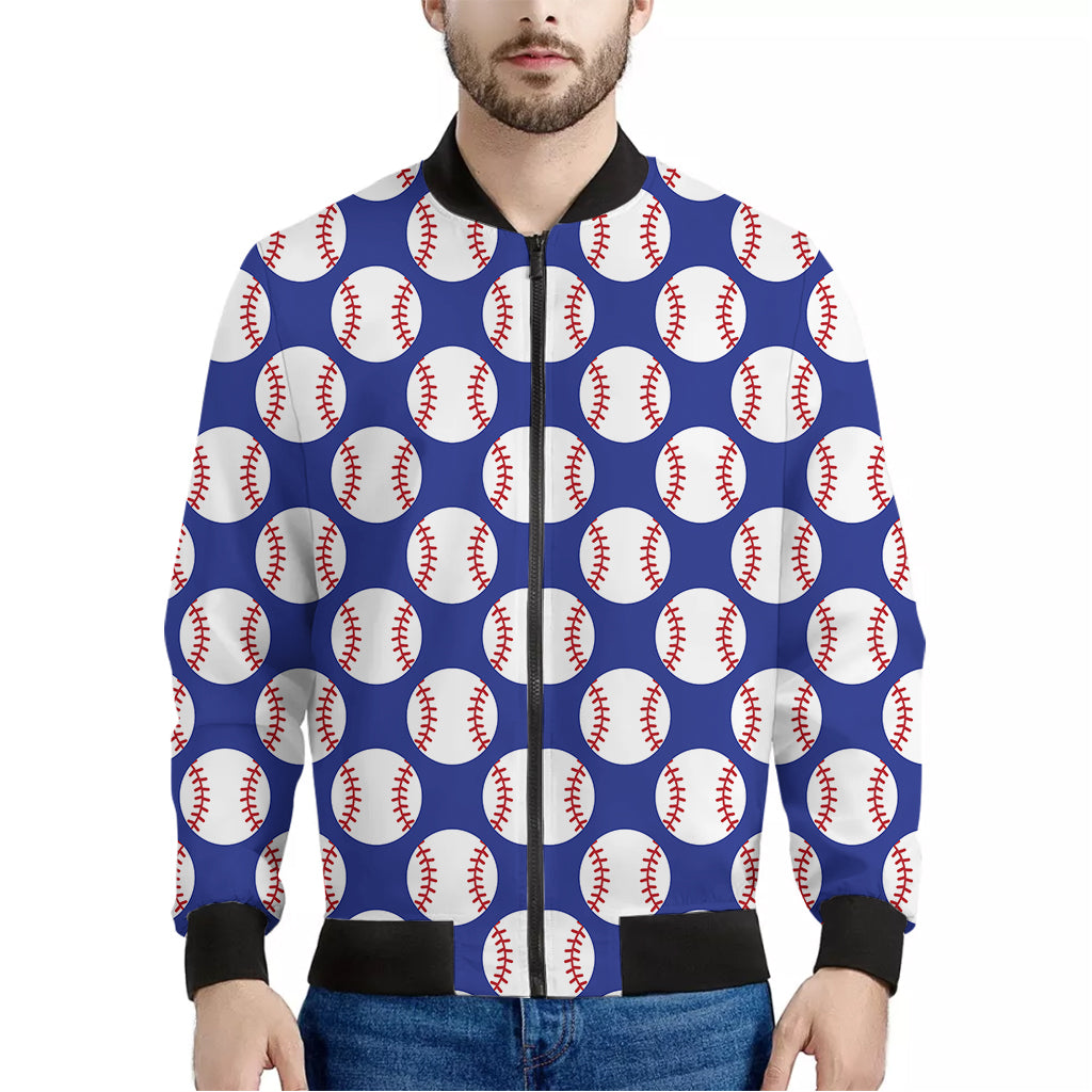 Blue Baseball Pattern Print Men's Bomber Jacket