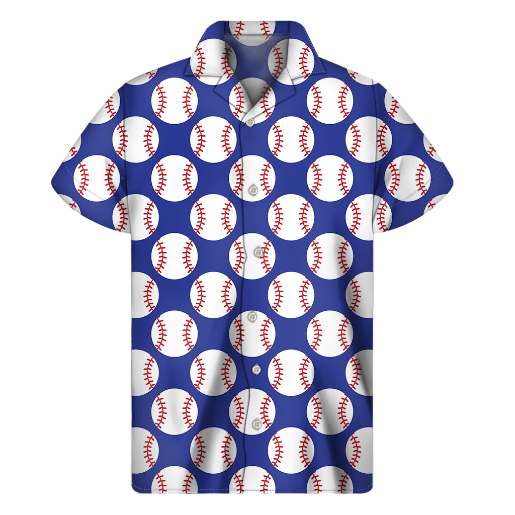 Blue Baseball Pattern Print Men's Short Sleeve Shirt