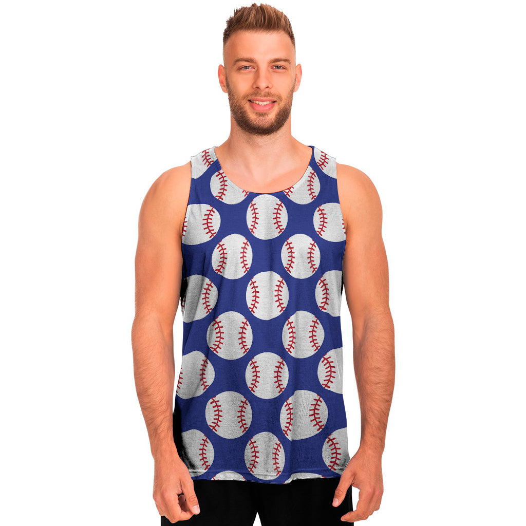 Blue Baseball Pattern Print Men's Tank Top