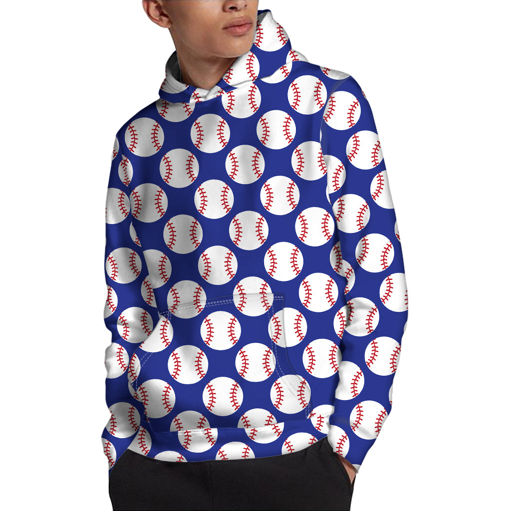 Blue Baseball Pattern Print Pullover Hoodie