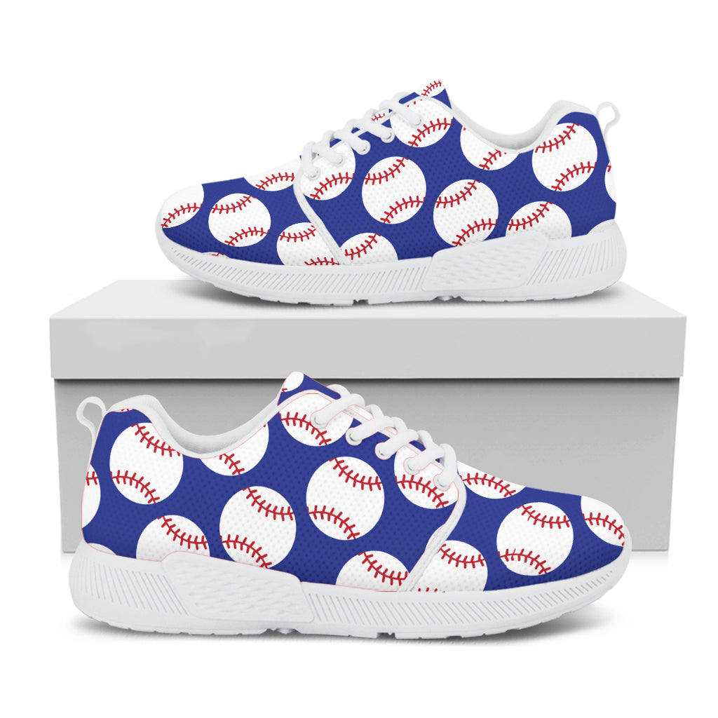 Blue Baseball Pattern Print White Athletic Shoes