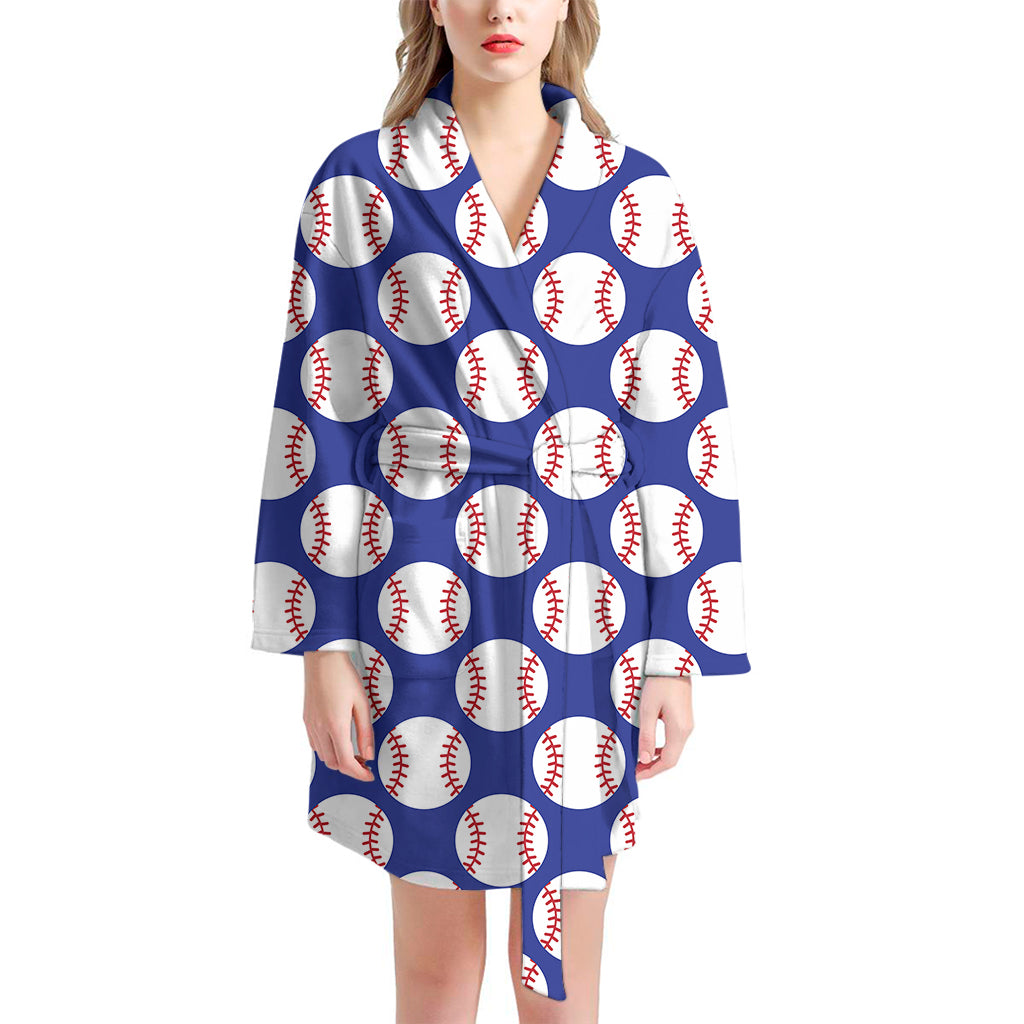 Blue Baseball Pattern Print Women's Bathrobe