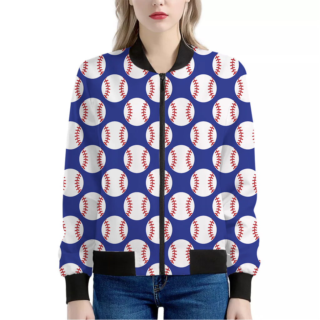 Blue Baseball Pattern Print Women's Bomber Jacket