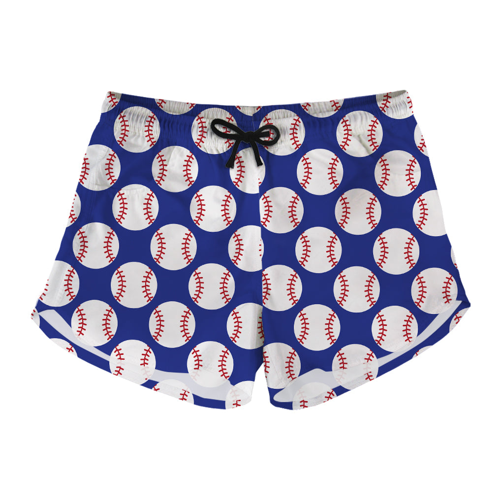 Blue Baseball Pattern Print Women's Shorts