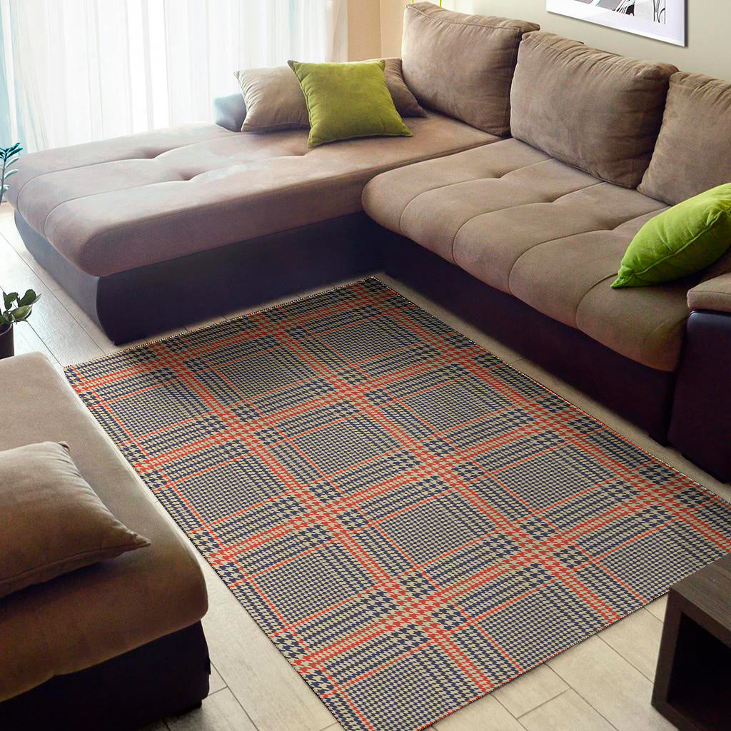 Blue Beige And Orange Glen Plaid Print Area Rug