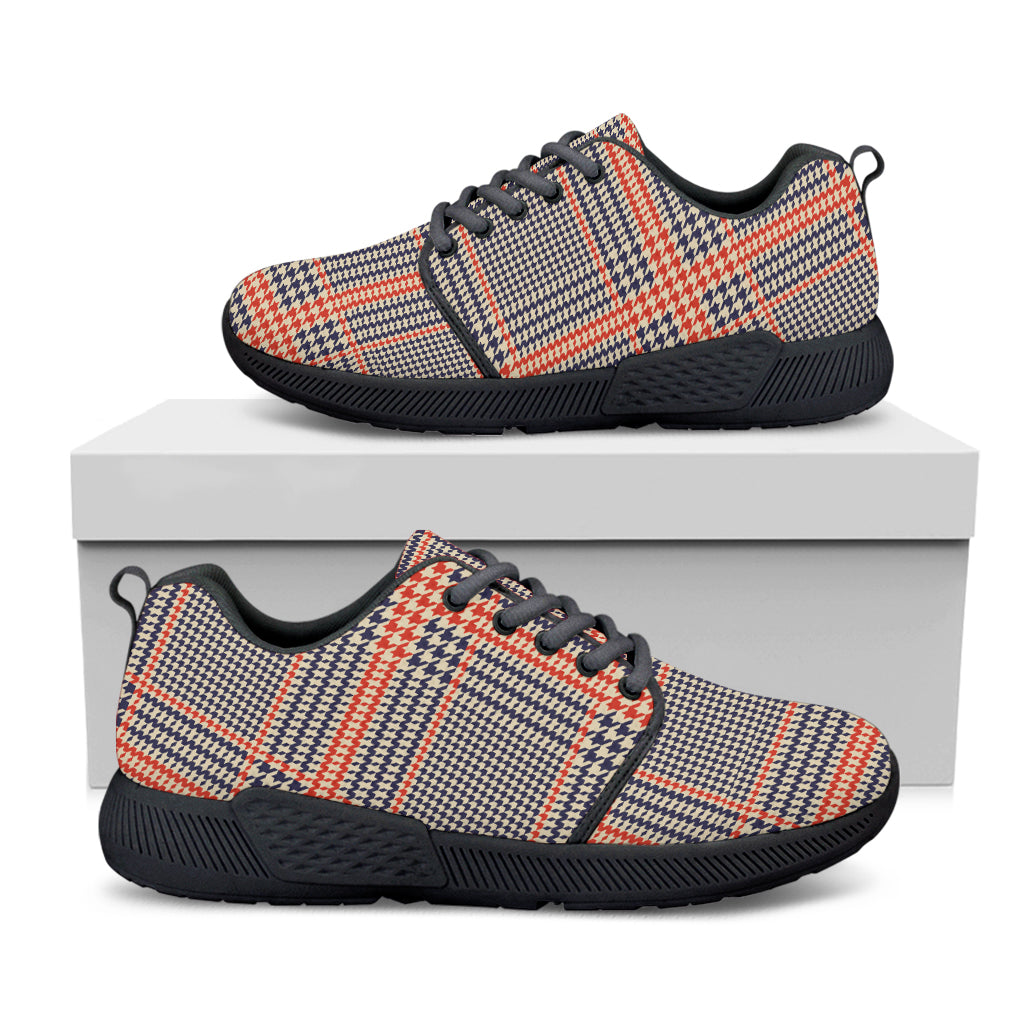 Blue Beige And Orange Glen Plaid Print Black Athletic Shoes