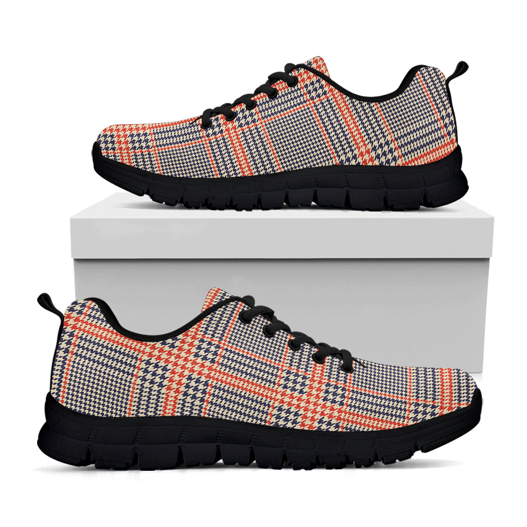 Blue Beige And Orange Glen Plaid Print Black Sneakers