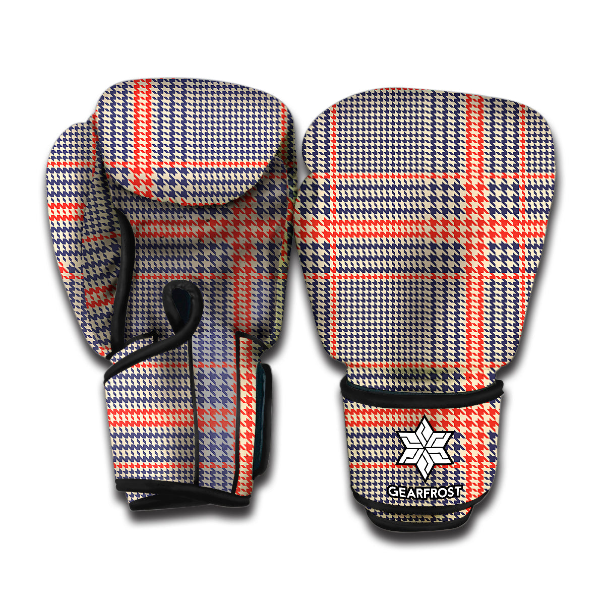 Blue Beige And Orange Glen Plaid Print Boxing Gloves