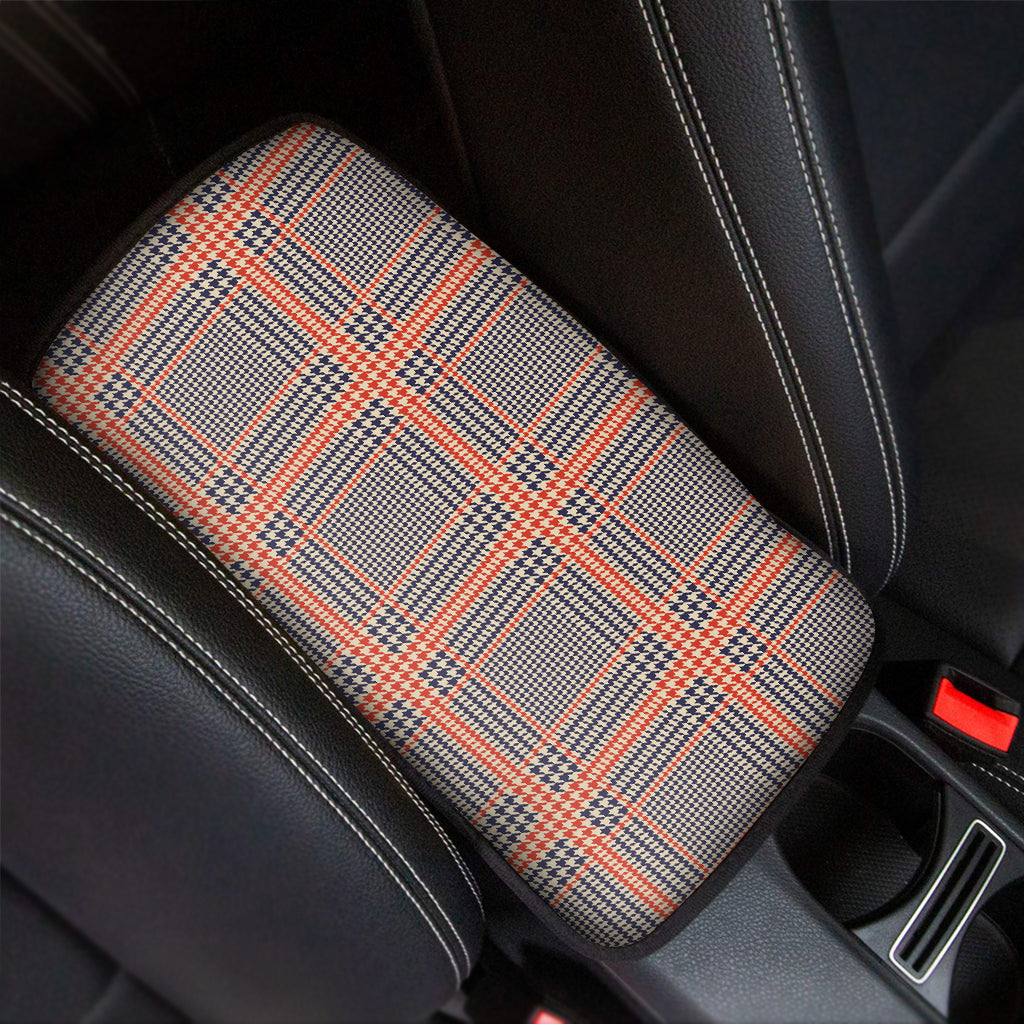 Blue Beige And Orange Glen Plaid Print Car Center Console Cover