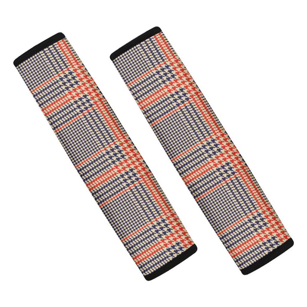 Blue Beige And Orange Glen Plaid Print Car Seat Belt Covers