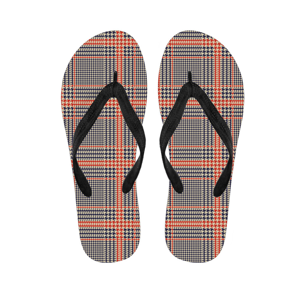 Blue Beige And Orange Glen Plaid Print Flip Flops