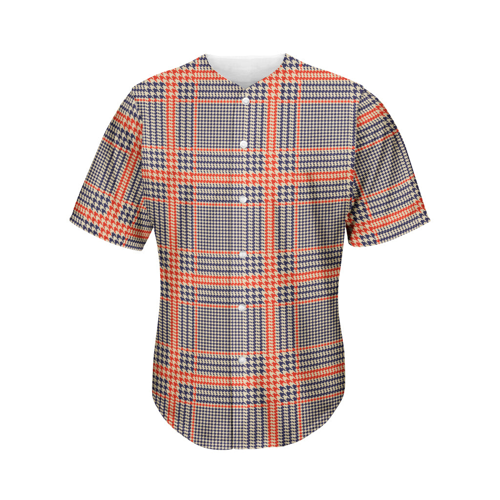 Blue Beige And Orange Glen Plaid Print Men's Baseball Jersey